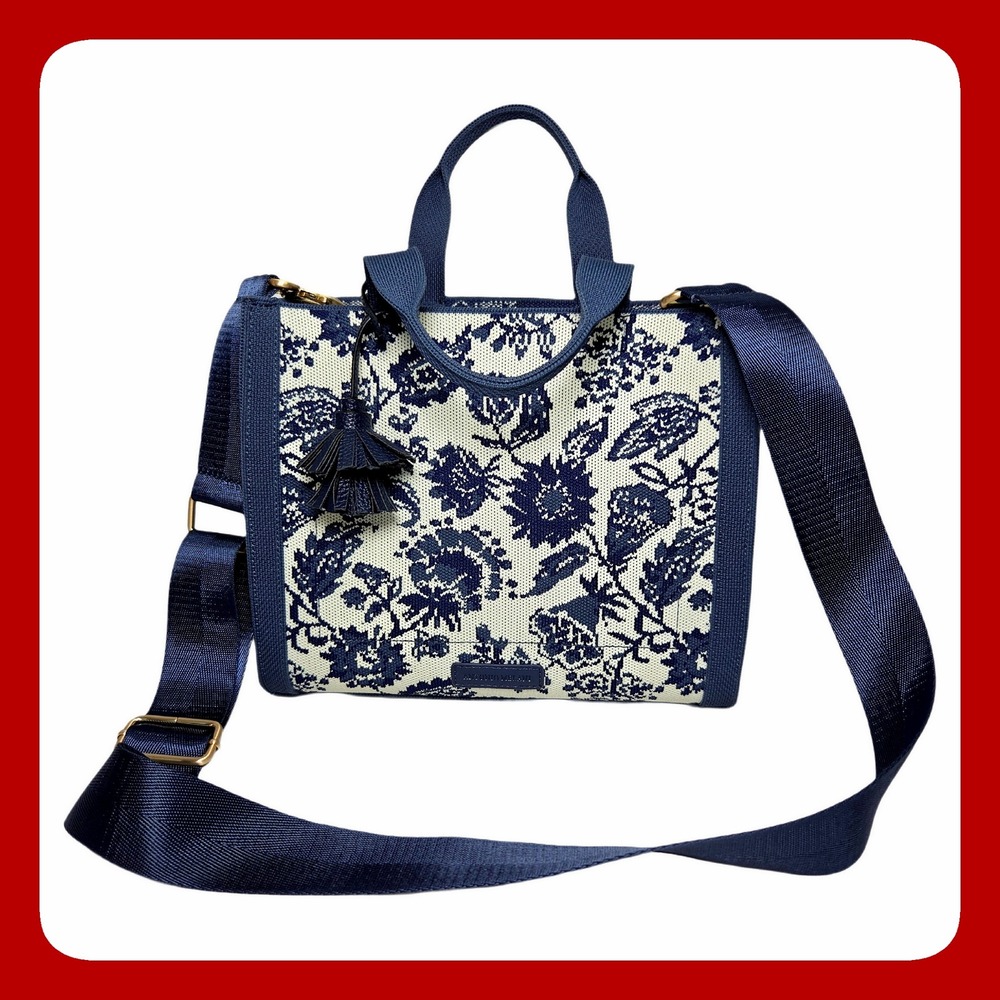 Antonio Melani Brooklyn Floral Knit Mini Tote Crossbody Bag Blue Boho Purse NWOT